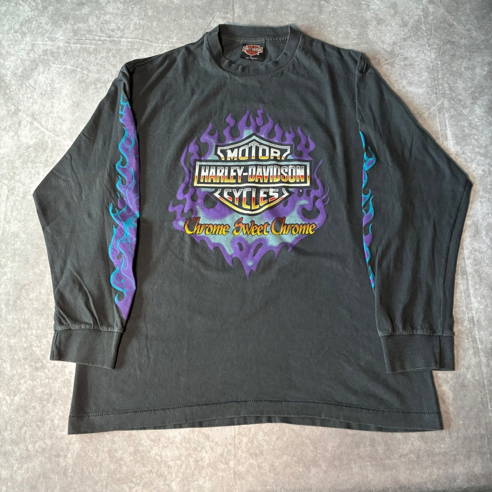 Modern reprint Harley-Davidson Chrome Sweet Chrome Flame Long Sleeve Tee Black